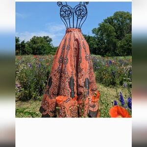 Western Boho Orange and Black Patterned Skirt XL Festival